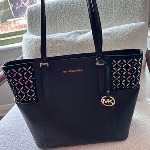 Michael Kors Black Tote with Silver Accents